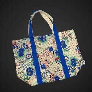 Uni Qlo X Celia Birtwell Tote Floral Blue Ivory Beach Book Lounge Travel Bag